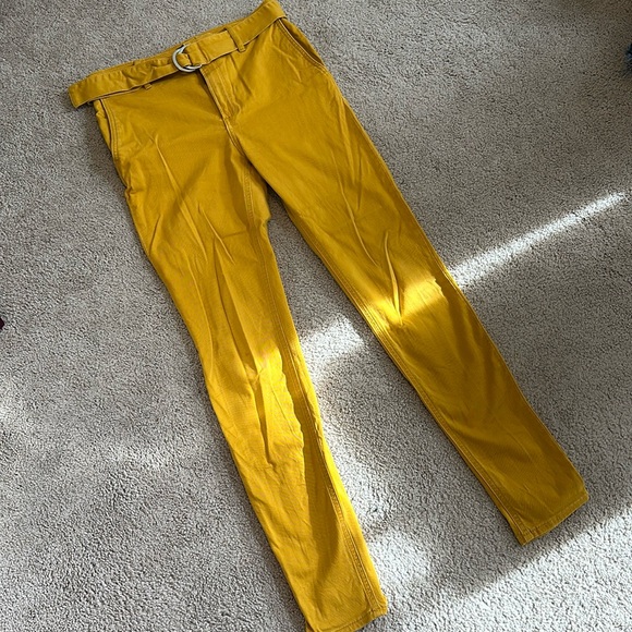High Rise Mustard-Yellow Pants with Belt - Picture 1 of 2